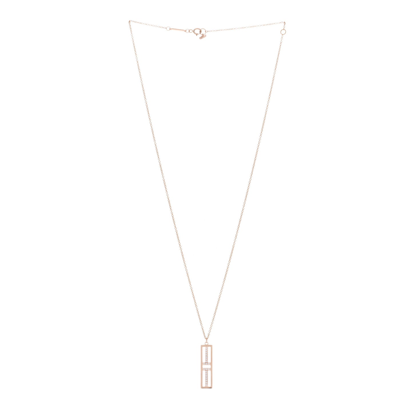 18K Rose Gold Diamond Tiffany T Two Open Vertical Bar Pendant Necklace