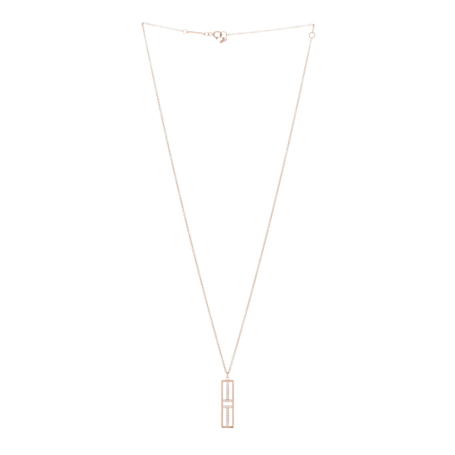 Tiffany 18K Rose Gold Diamond Tiffany T Two Open Vertical Bar Pendant Necklace 3 of 7