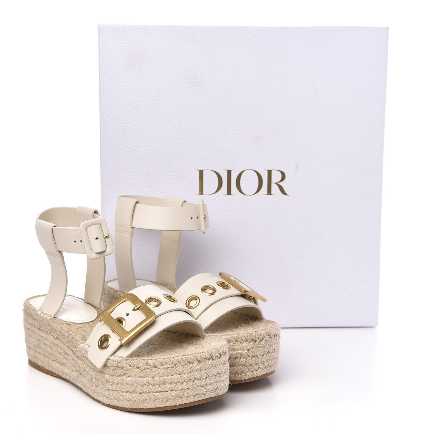 Calfskin D-Dior Espadrille Platform Sandals 37 White