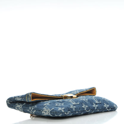 Louis Vuitton Monogram Denim Pochette Plat Clutch Blue 4 of 7