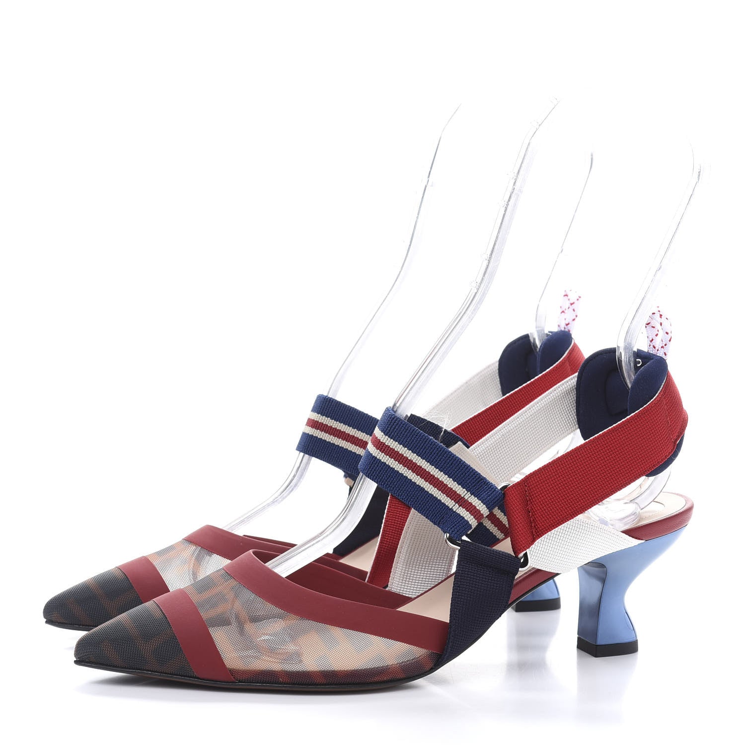 Fendi Technical Mesh FF Colibri 55mm Slingback Pumps 38 Tobacco Moro Zaffiro Ciliegia Rosso 3 of 10