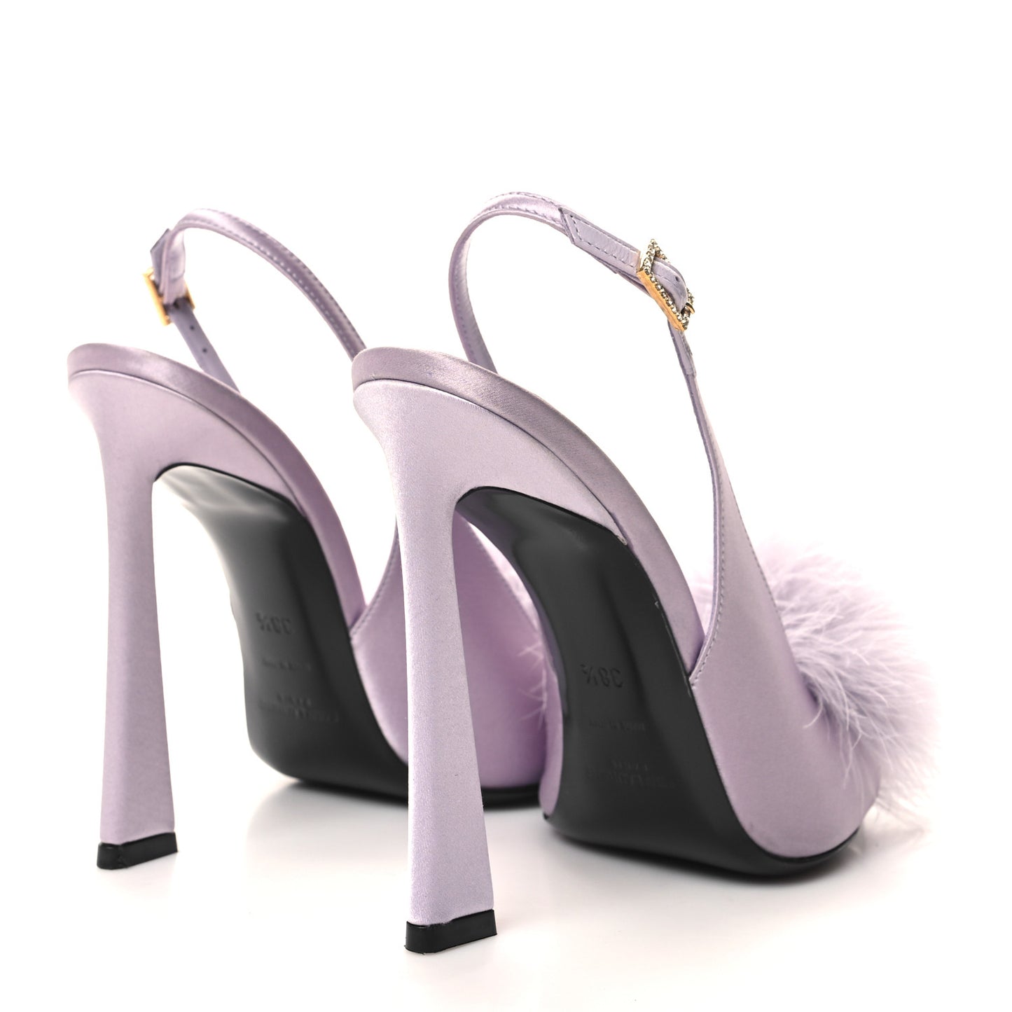 Crepe Satin Mae Feathered Sandals Slight 38.5 Poly Grey