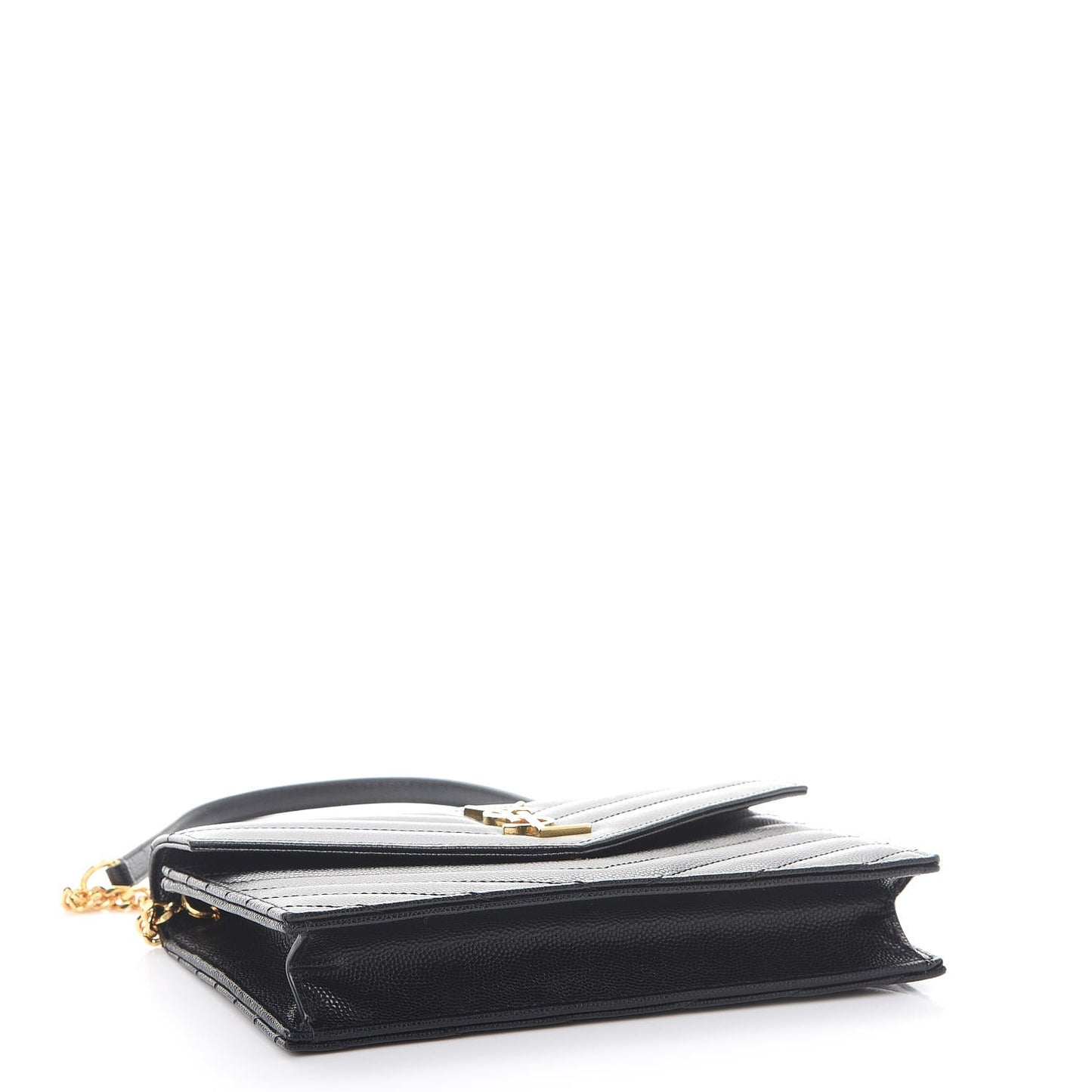 Grain De Poudre Matelasse Chevron Monogram Envelope Chain Wallet Black
