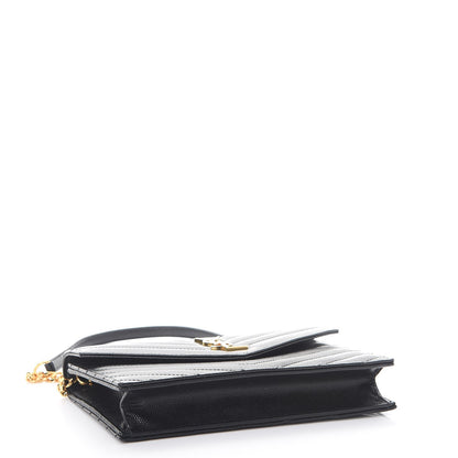 Saint Laurent Grain De Poudre Matelasse Chevron Monogram Envelope Chain Wallet Black 4 of 9