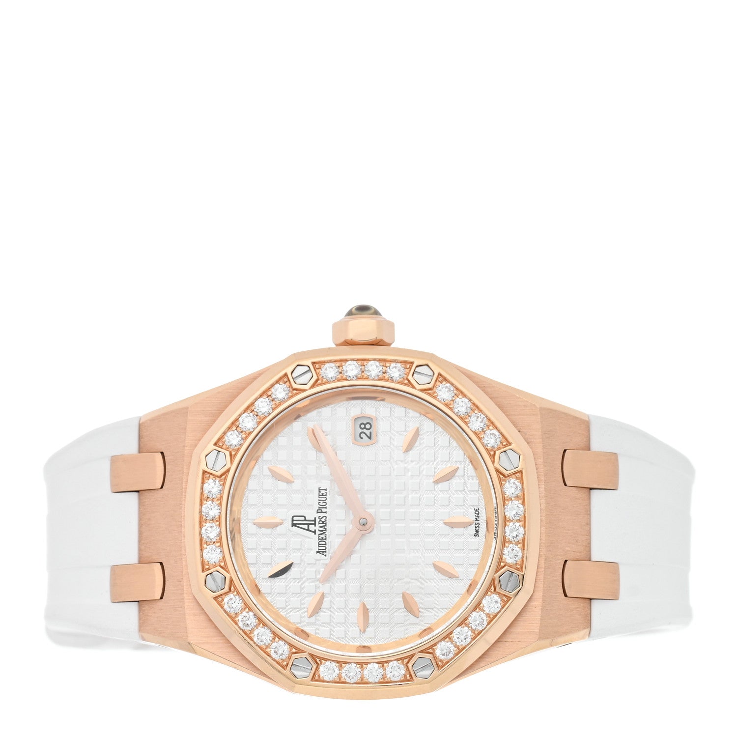 Audemars Piguet 18K Rose Gold Rubber Diamond 33mm Royal Oak Quartz Watch White 67621OR.ZZ.D010CA.01 2 of 4