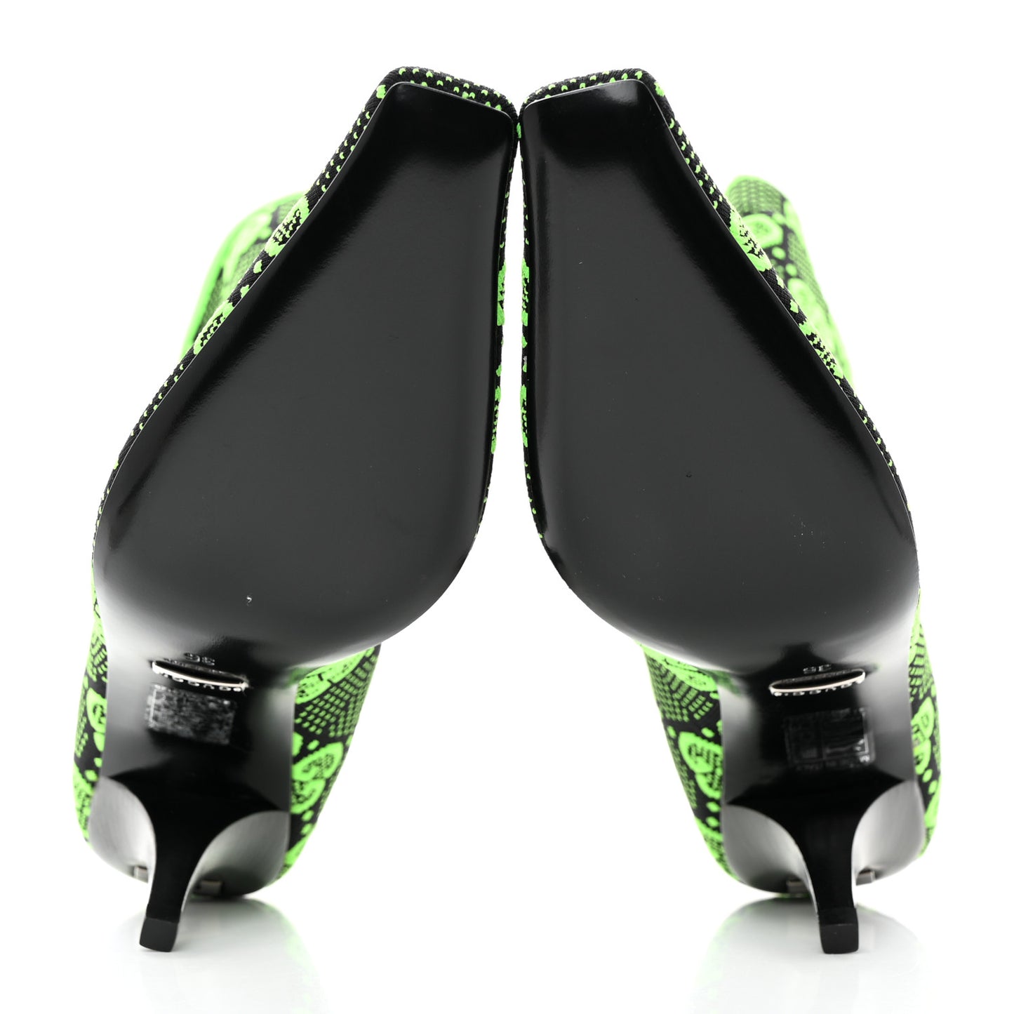 Technical Jersey Knit GG Monogram Square G 75mm Ankle Boots 36 Black Neon Green