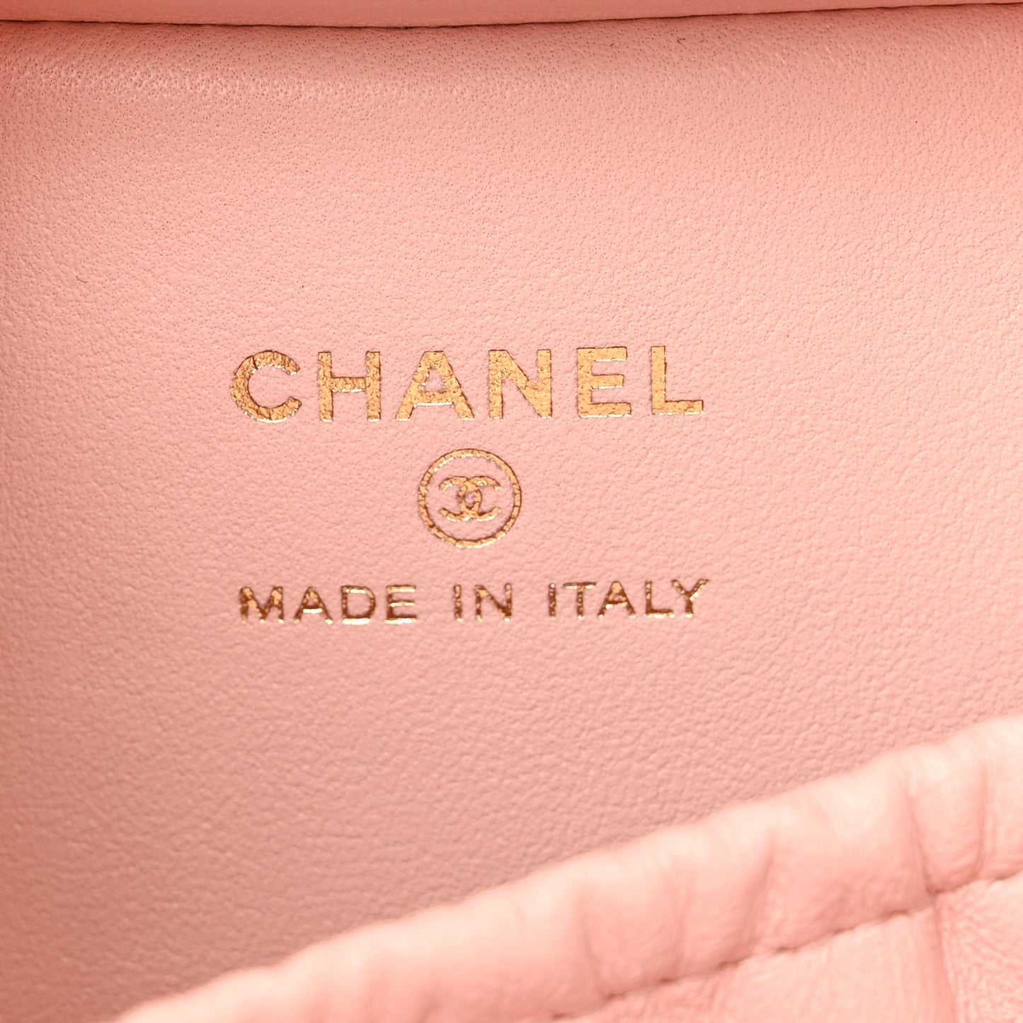 Glazed Calfskin Quilted Small Top Handle Vanity Case Light Pink