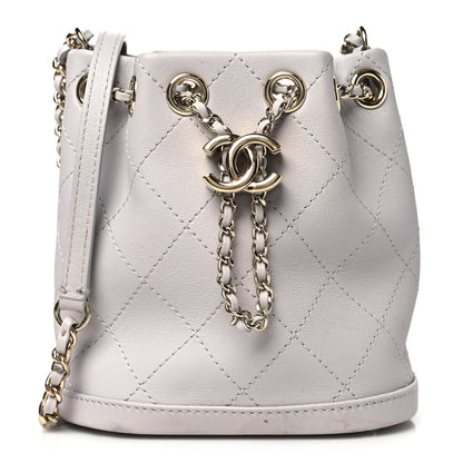 Chanel Calfskin Stitched Chain Bucket Bag Light Grey 1 of 12