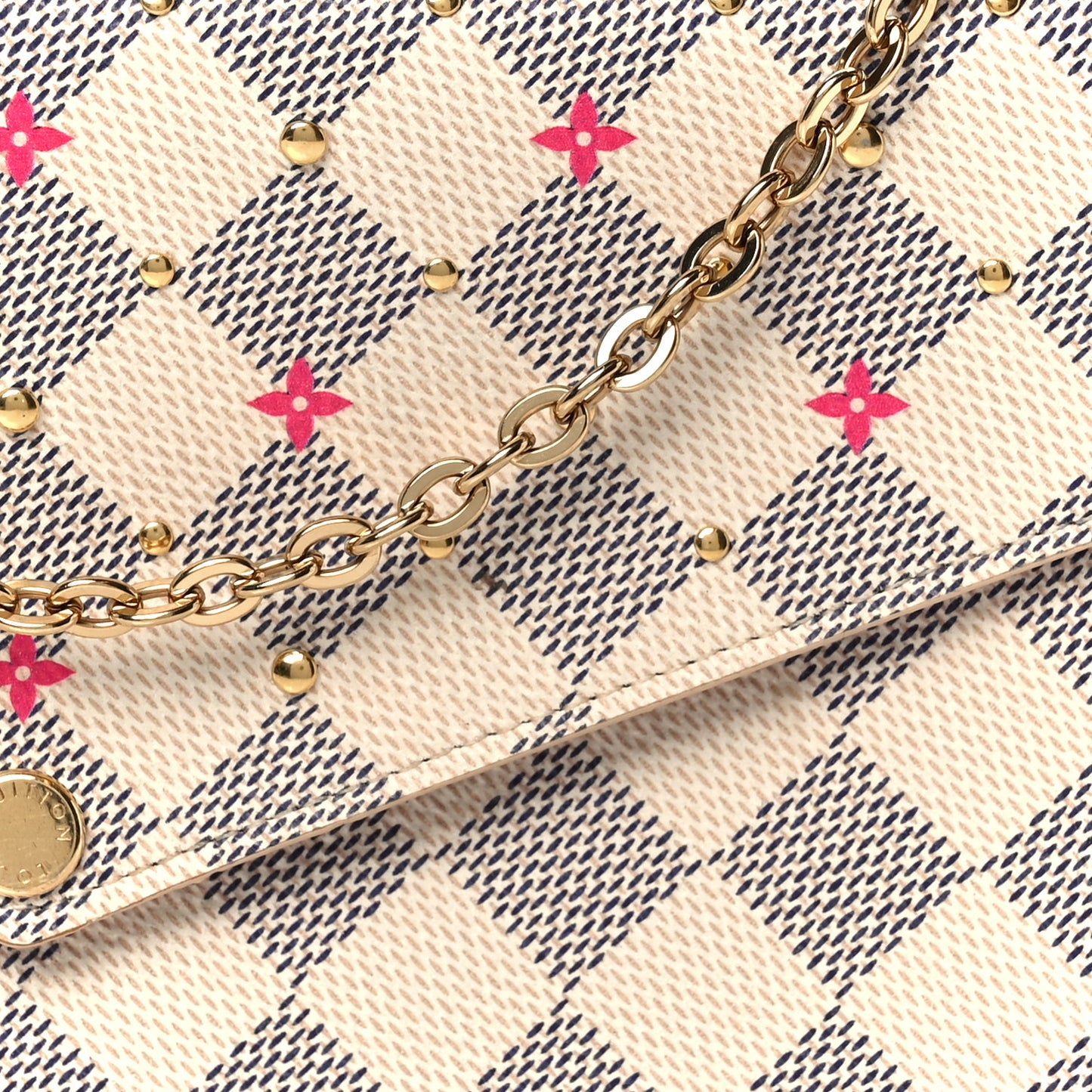 Damier Azur Studded Pochette Felicie Chain Wallet Fuchsia