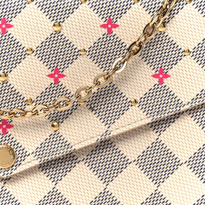 Louis Vuitton Damier Azur Studded Pochette Felicie Chain Wallet Fuchsia 7 of 10