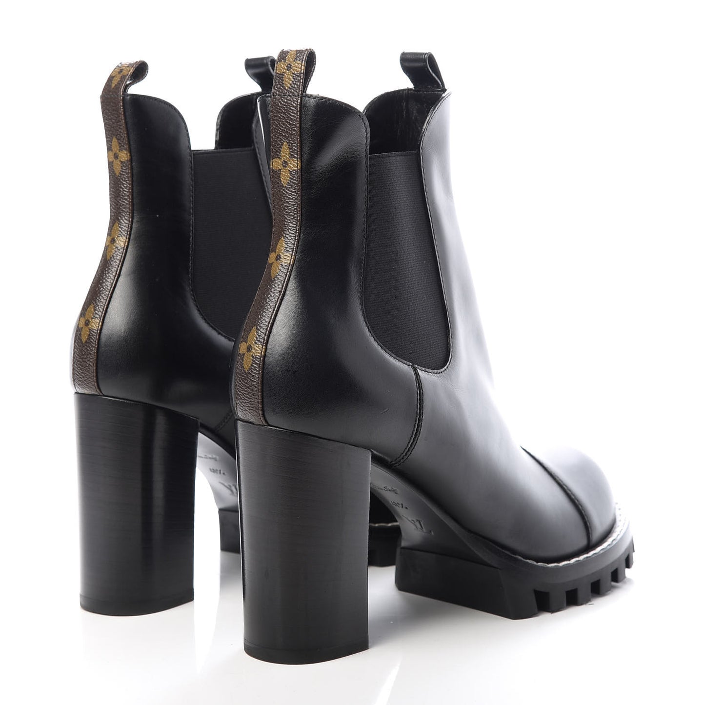 Calfskin Monogram Uniformes Chelsea Lug Sole 80mm Ankle Boots 41.5 Black