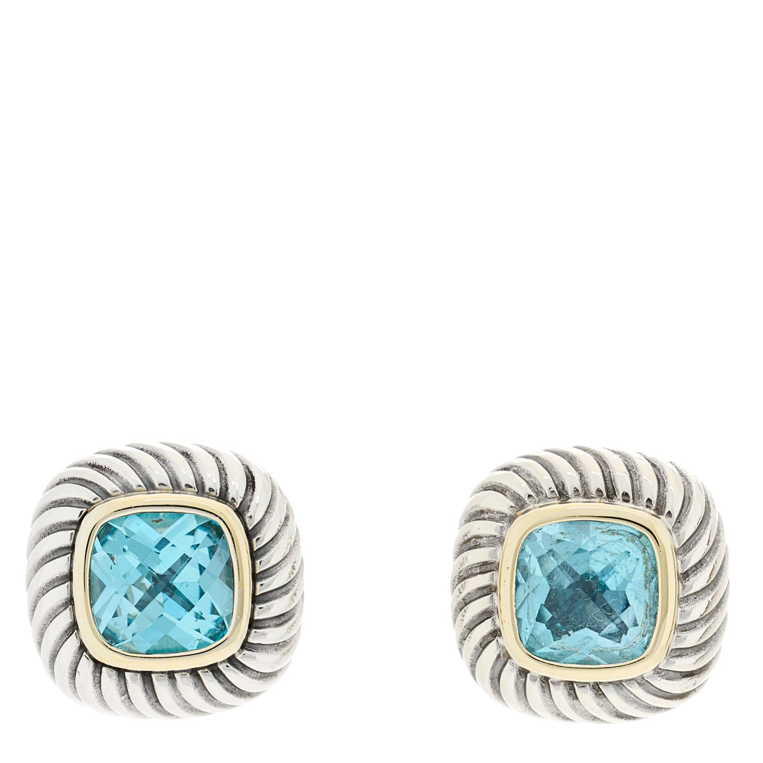 David Yurman Sterling Silver 14K Yellow Gold Blue Topaz 7mm Albion Earrings 1 of 4