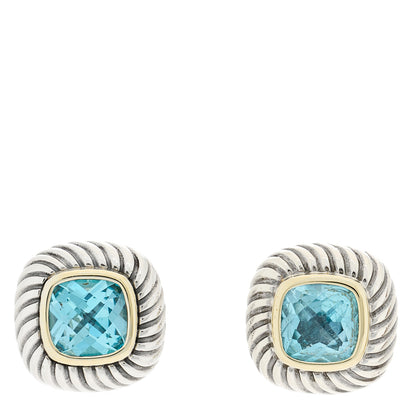 David Yurman Sterling Silver 14K Yellow Gold Blue Topaz 7mm Albion Earrings 1 of 4