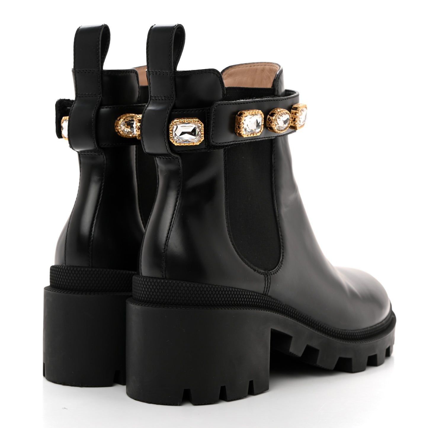 Calfskin Crystal GG Trip Chelsea Ankle Boots 38.5 Black