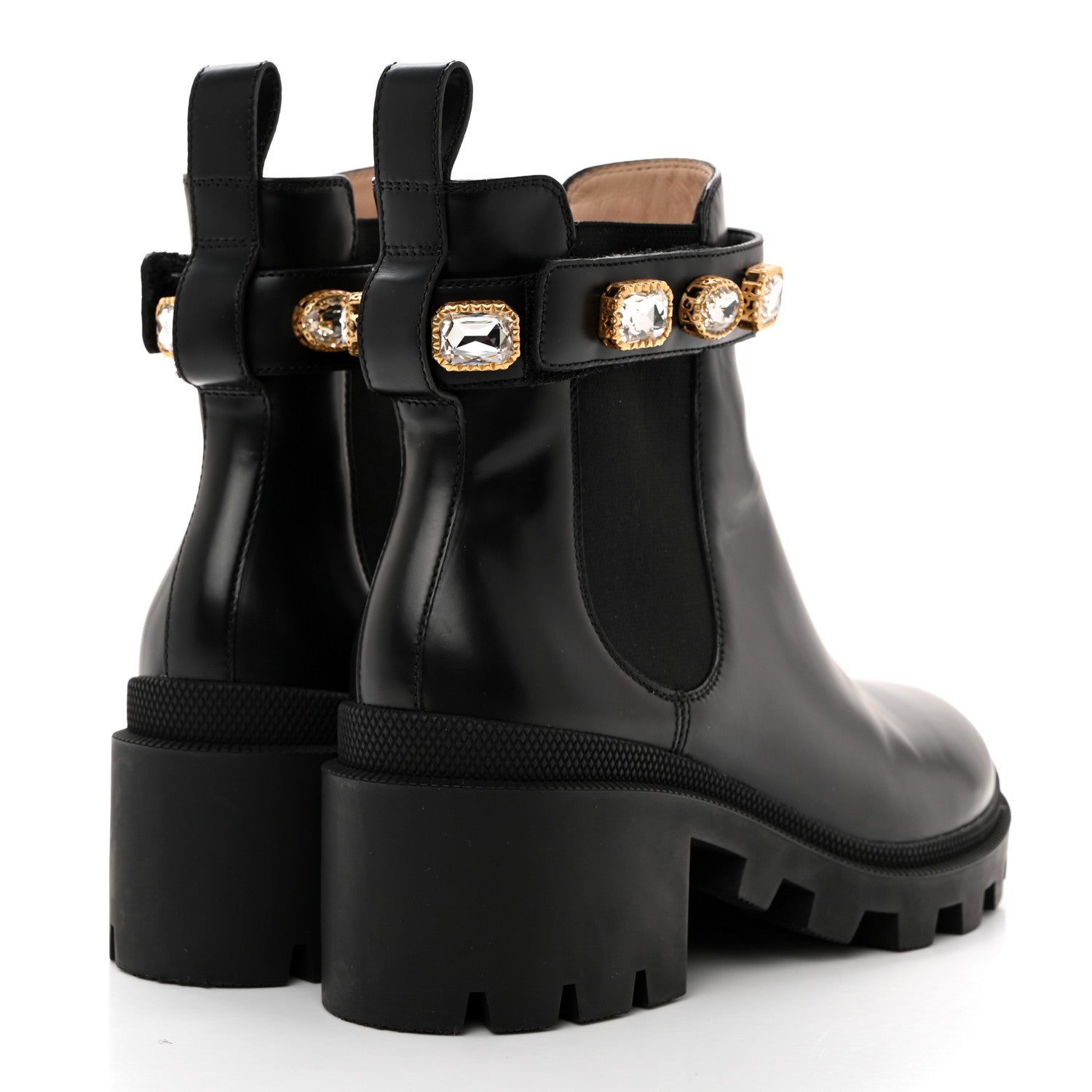 Gucci Calfskin Crystal GG Trip Chelsea Ankle Boots 38.5 Black 4 of 8