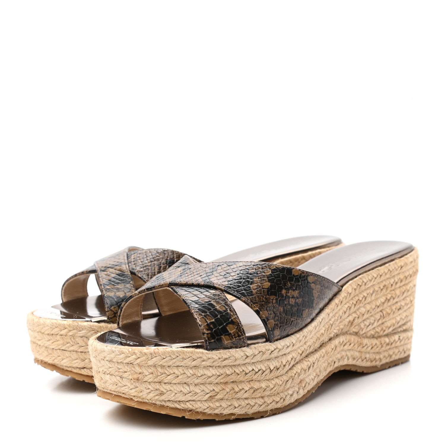 Jimmy Choo Snakeskin Prima Espadrille Wedge Sandals 38 Brown 3 of 8
