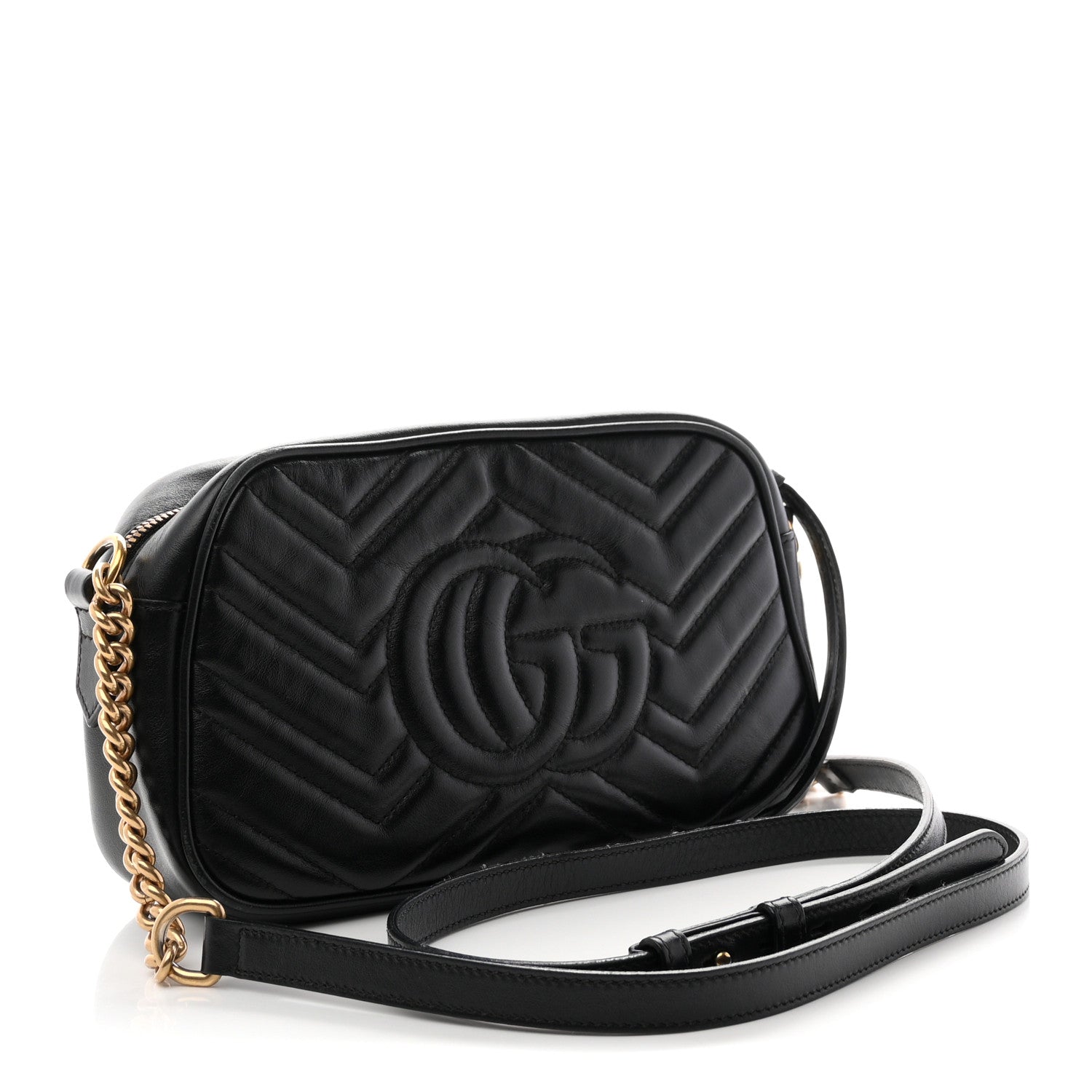 Gucci Calfskin Matelasse Small GG Marmont Chain Shoulder Bag Black 3 of 10