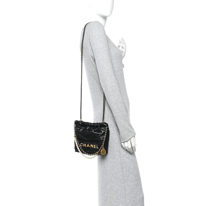 Chanel Shiny Crumpled Calfskin Quilted Pearl Mini Chanel 22 Black 2 of 12