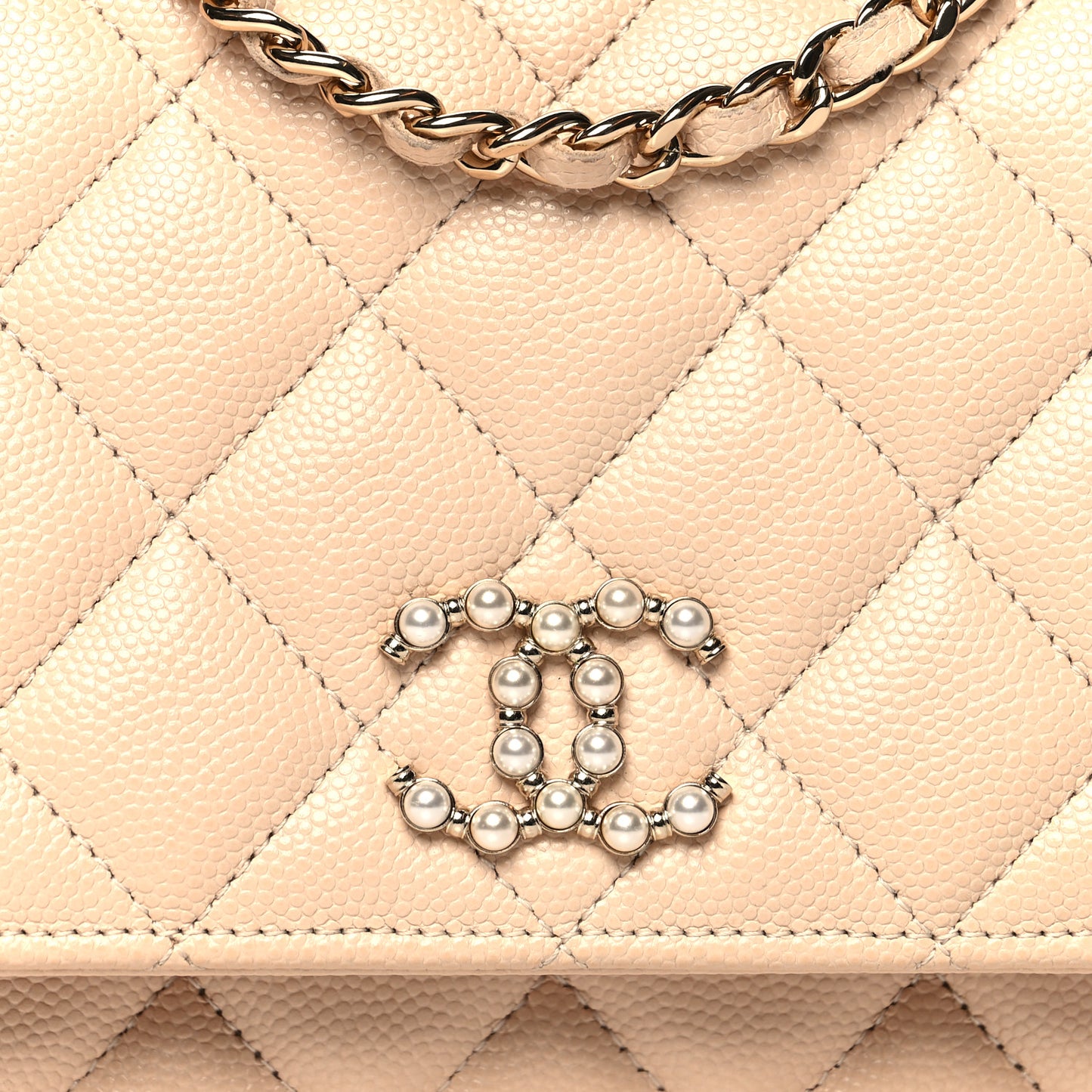 Caviar Quilted Coco Candy Wallet On Chain WOC Beige
