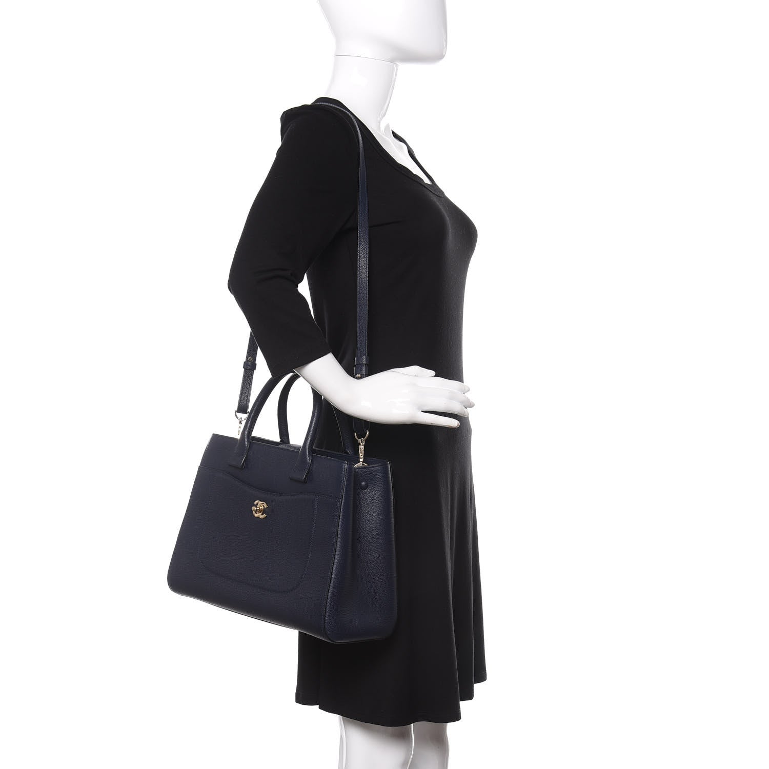 Chanel Grained Calfskin Small Neo Executive Shopper Tote Dark Blue 2 of 10