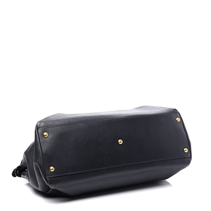Fendi Calfskin Denim Zucca Large Peekaboo Iconic Satchel Navy 3 of 11