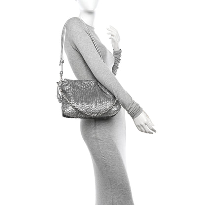 Loewe Metallic Nappa Calfskin Fringed Medium Chain Flamenco Knot Purse Silver 2 of 12