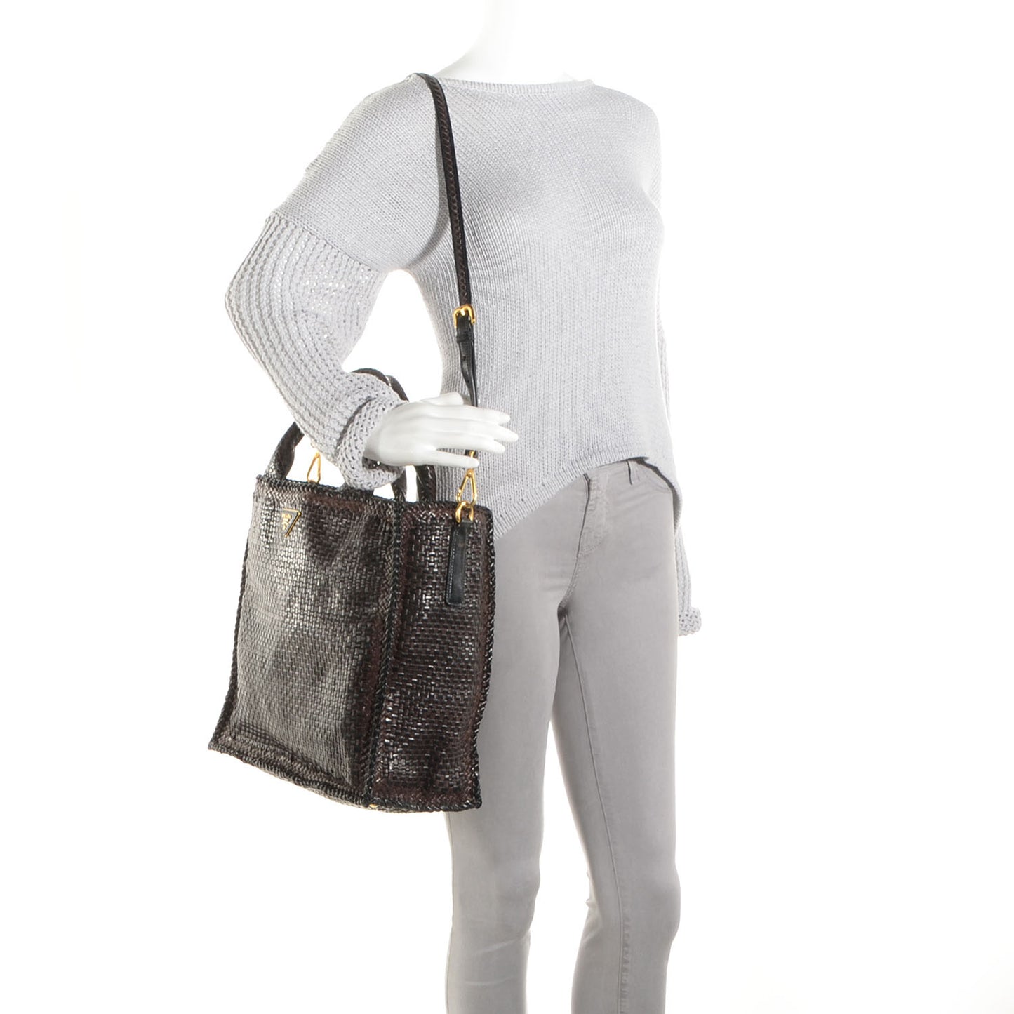 Goatskin Woven Large Tote Moro Black