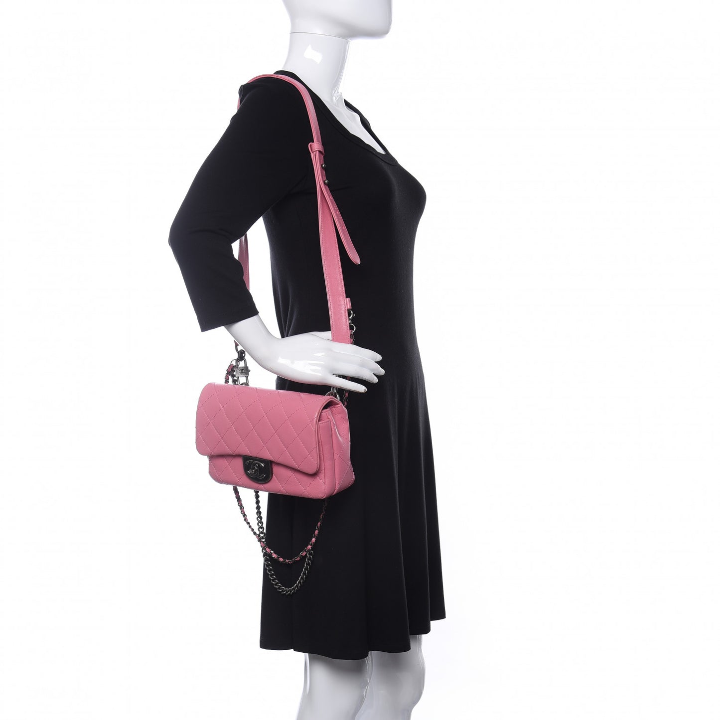 Shiny Goatskin Quilted Small Double Carry Waist Chain Flap Pink
