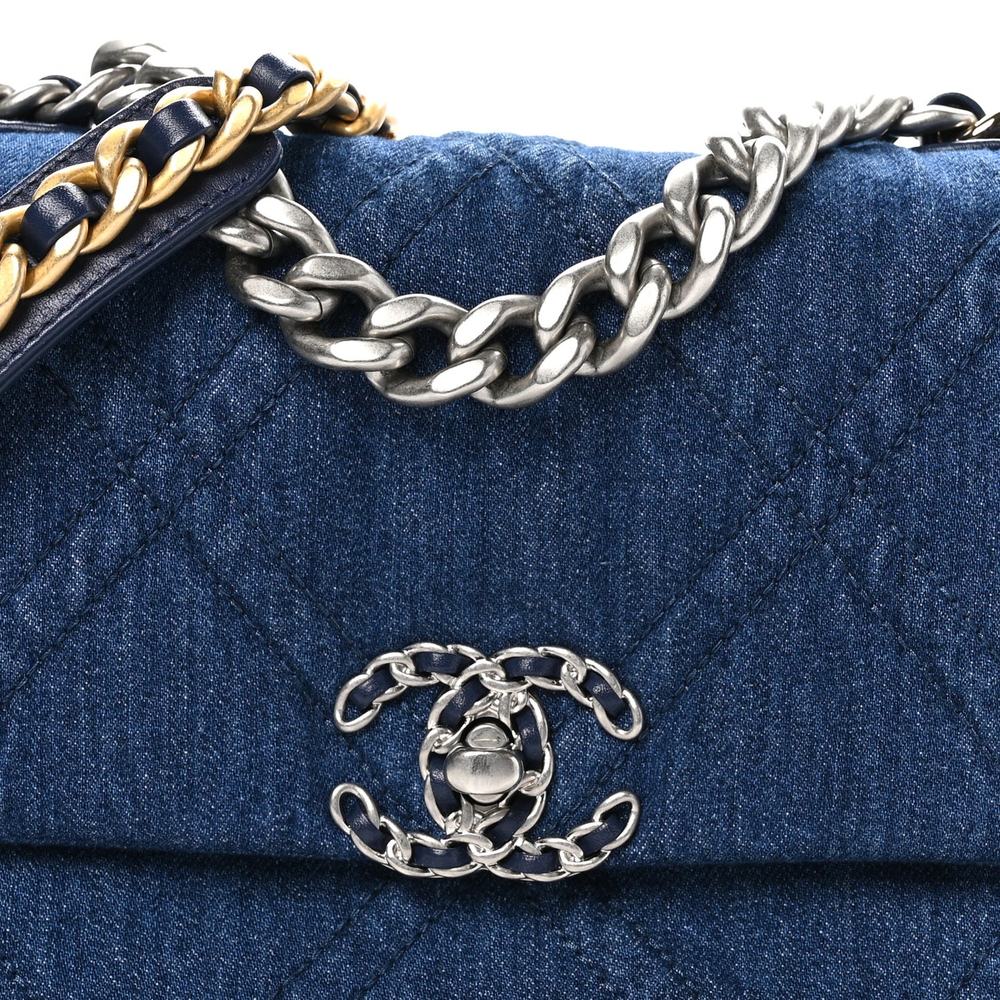 Denim Quilted Medium Chanel 19 Flap Blue