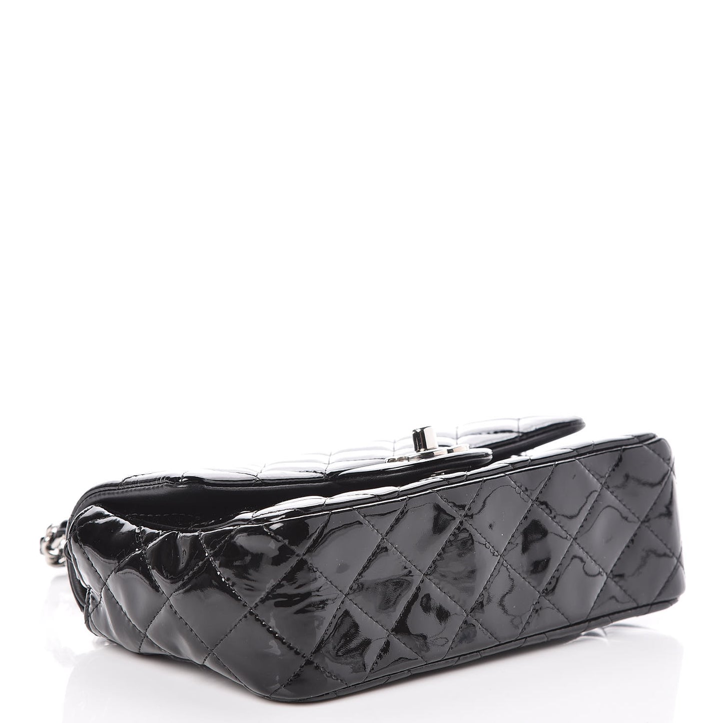 Patent Calfskin Quilted Mini Rectangular Flap Black