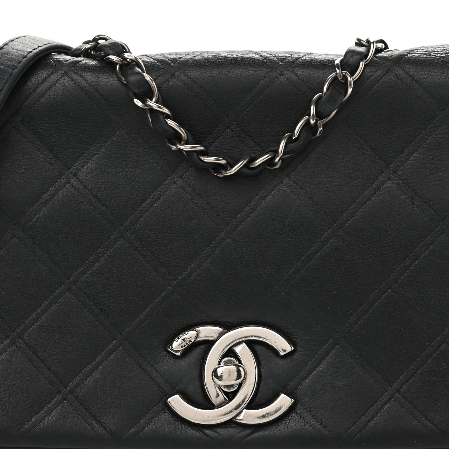 Lambskin Diamond Stitched CC Flap Shoulder Bag Black