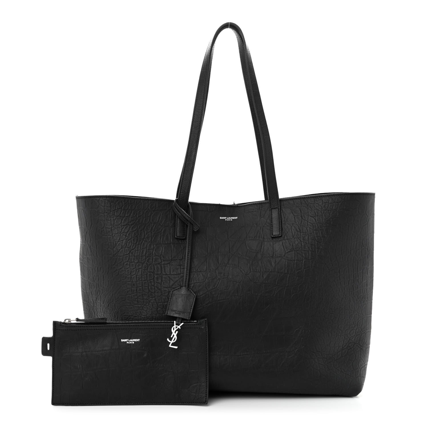 Saint Laurent Calfskin Crocodile Embossed Large Shopper Tote Black 1 of 13