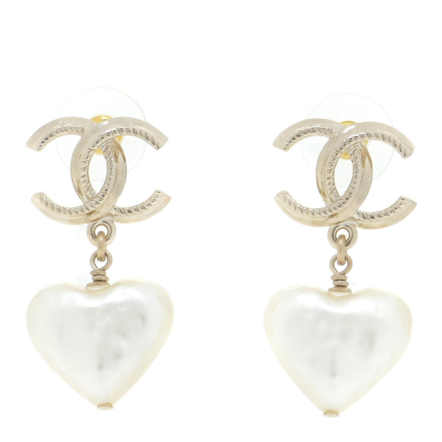 Pearl CC Heart Drop Earrings Gold