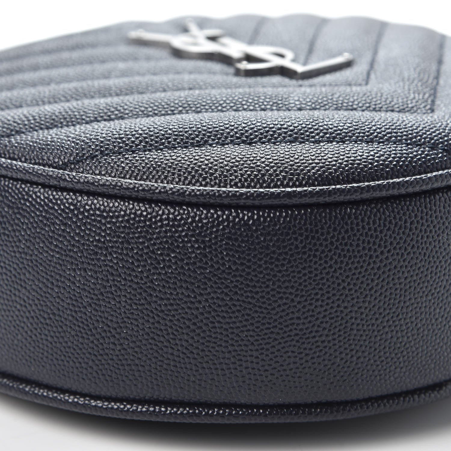 Saint Laurent Grain De Poudre Matelasse Chevron Quilted Round Vinyle Camera Bag Deep Marine 5 of 8
