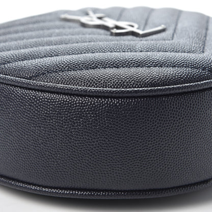 Saint Laurent Grain De Poudre Matelasse Chevron Quilted Round Vinyle Camera Bag Deep Marine 5 of 8