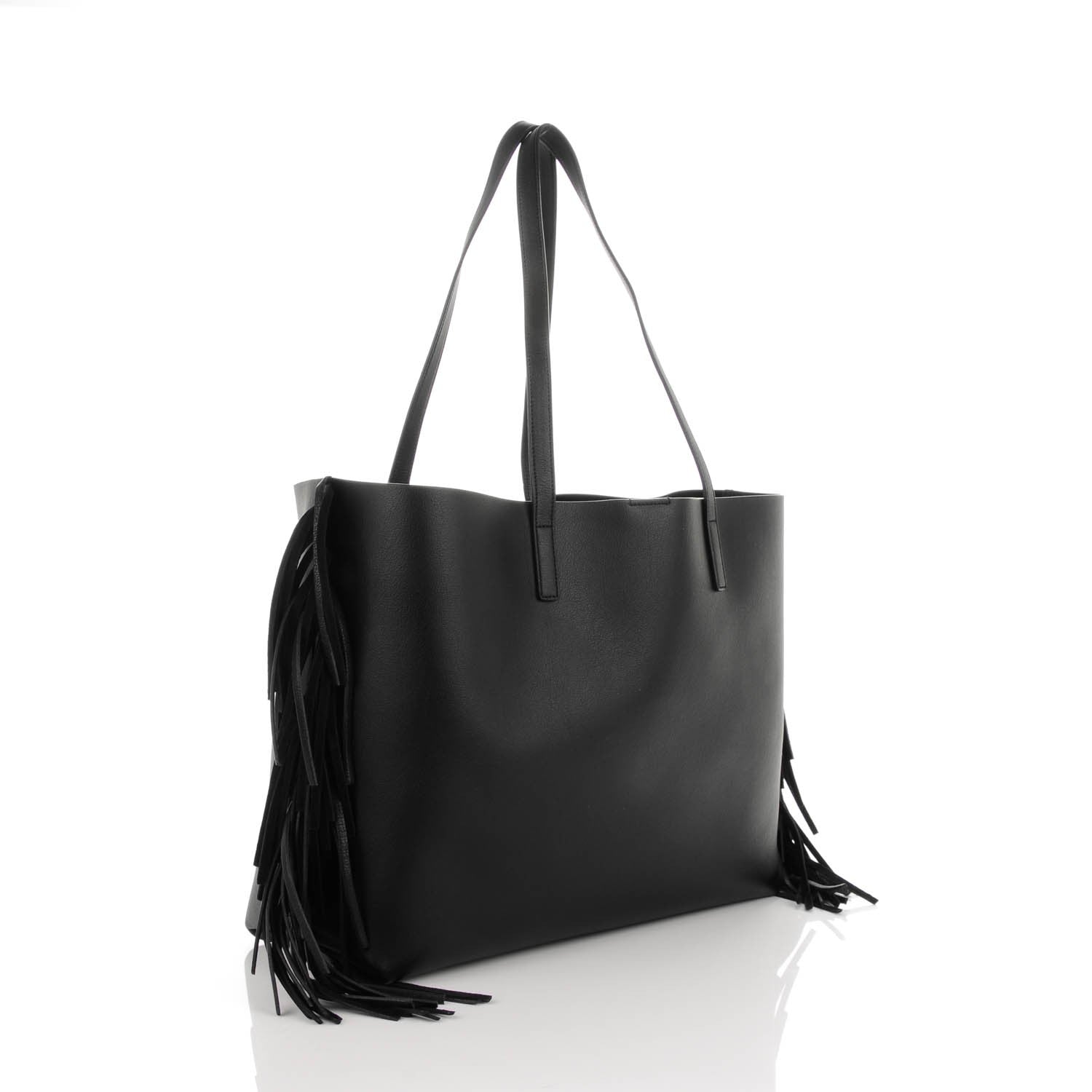 Saint Laurent Calfskin Large Fringe Shopping Tote Black 3 of 8