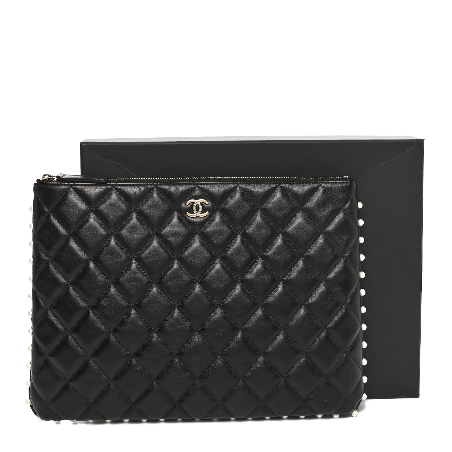 Chanel Calfskin Quilted Pearl Medium Cosmetic Case Black 9 of 9
