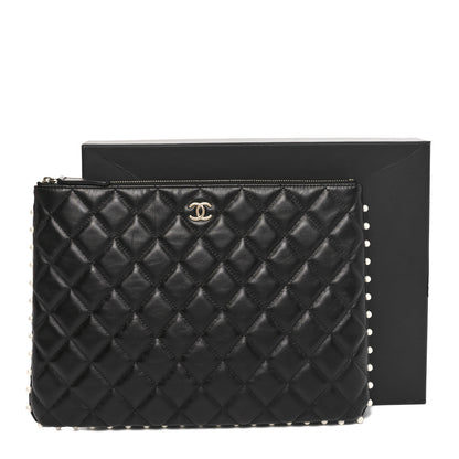 Chanel Calfskin Quilted Pearl Medium Cosmetic Case Black 9 of 9