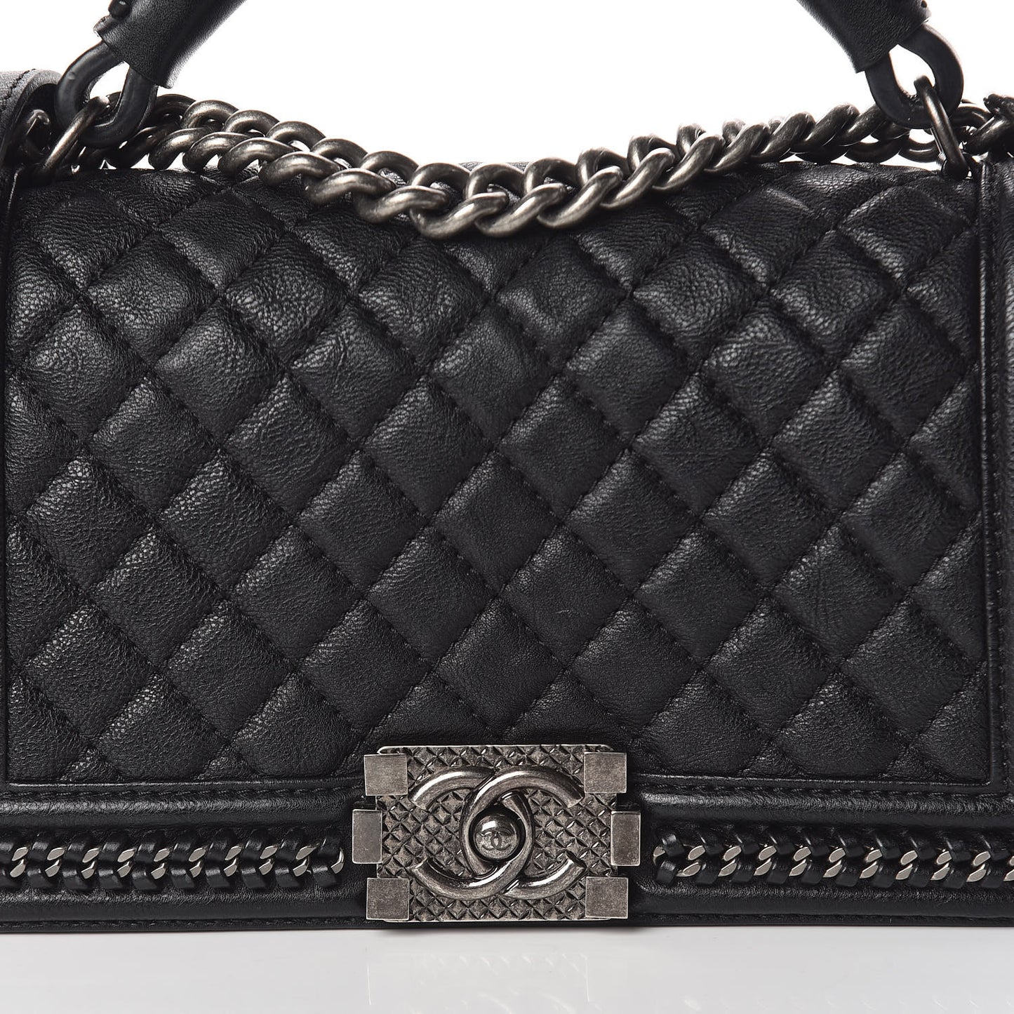 Calfskin Quilted Medium Boy Top Handle Flap Black