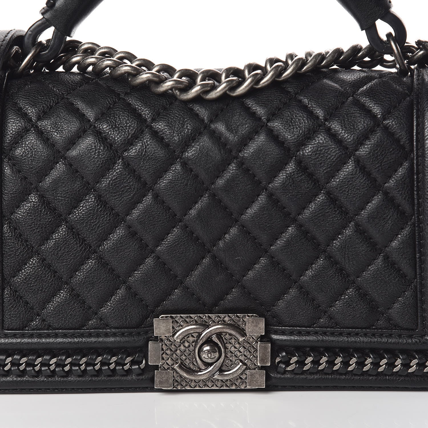 Chanel Calfskin Quilted Medium Boy Top Handle Flap Black 11 of 12