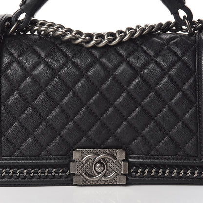 Chanel Calfskin Quilted Medium Boy Top Handle Flap Black 11 of 12