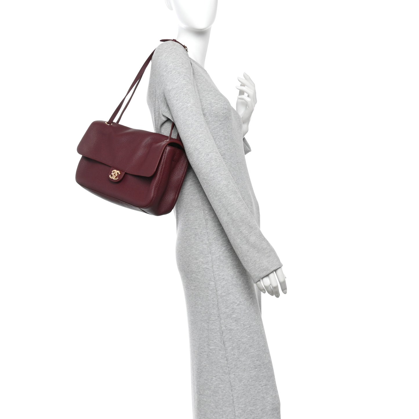 Grained Calfskin Small Souplissimo Maxi Flap Burgundy