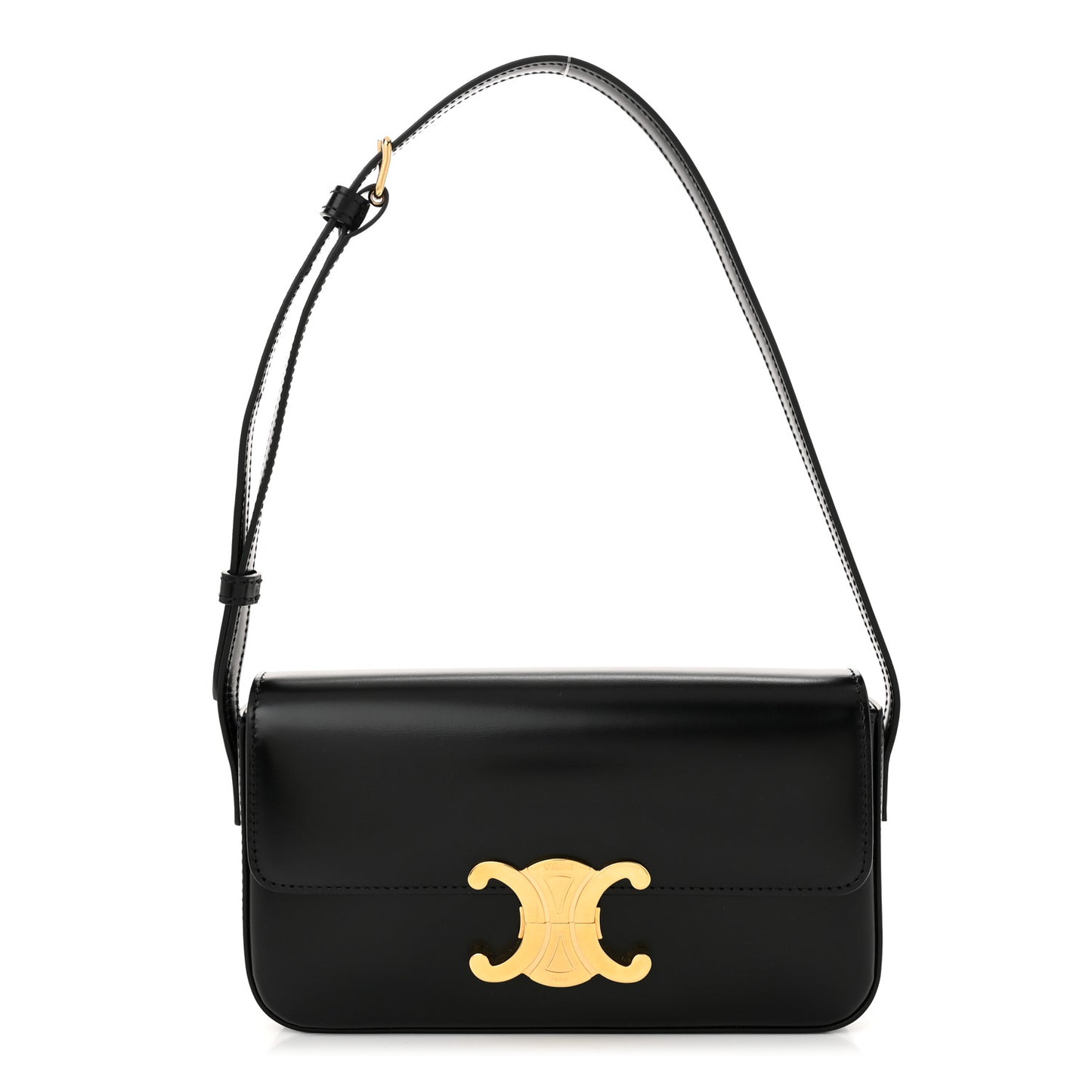 Shiny Calfskin Triomphe Shoulder Bag Black