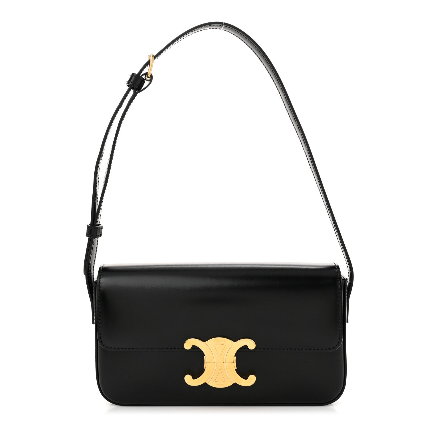 Celine Shiny Calfskin Triomphe Shoulder Bag Black 1 of 10
