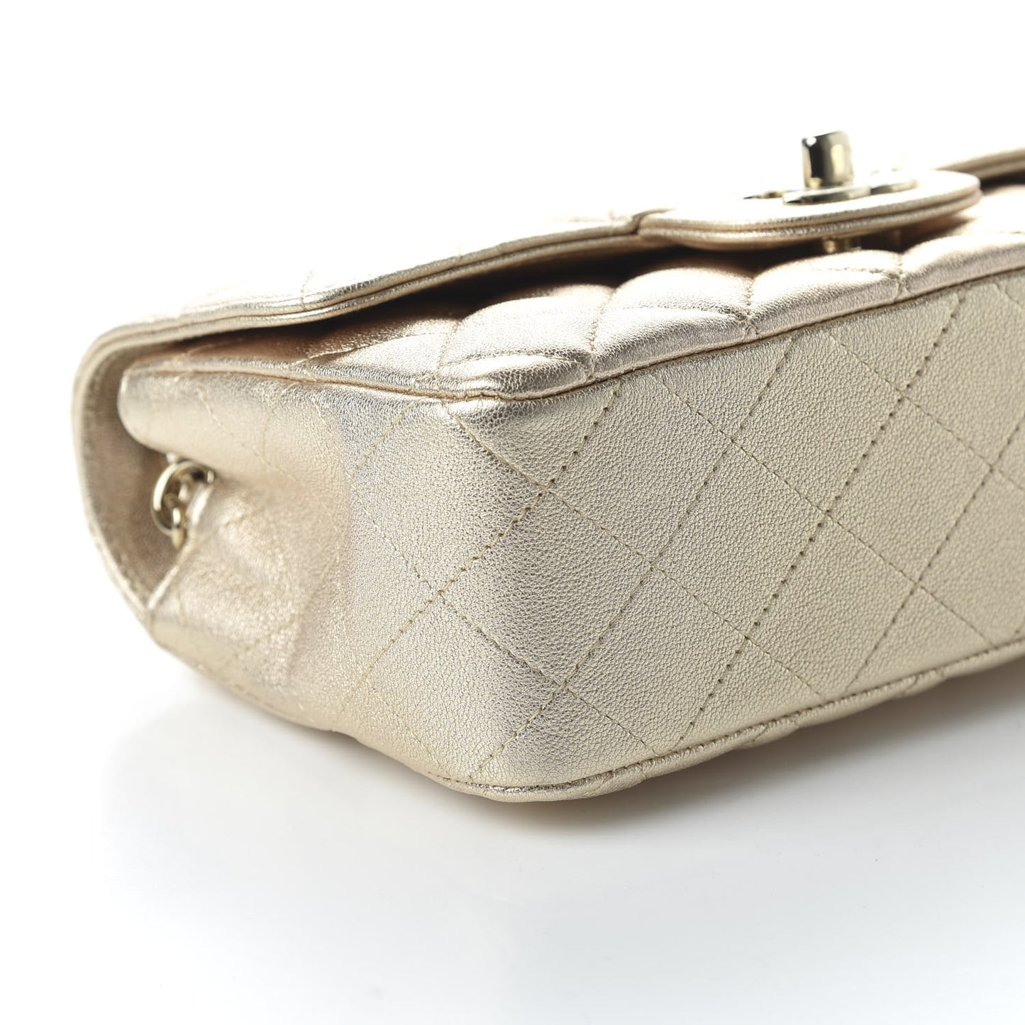 Metallic Lambskin Quilted Mini Rectangular Flap Gold