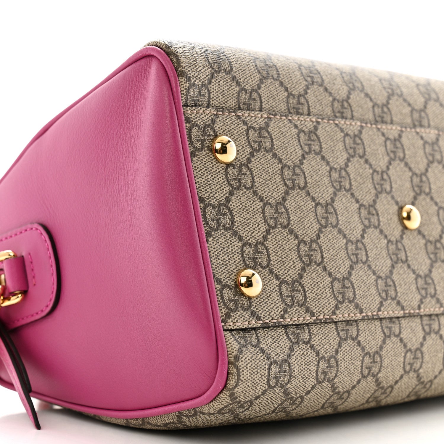 Gucci GG Supreme Monogram Moon Calfskin Small Boston Beige Ebony Hibiscus Red New Rosette 9 of 12