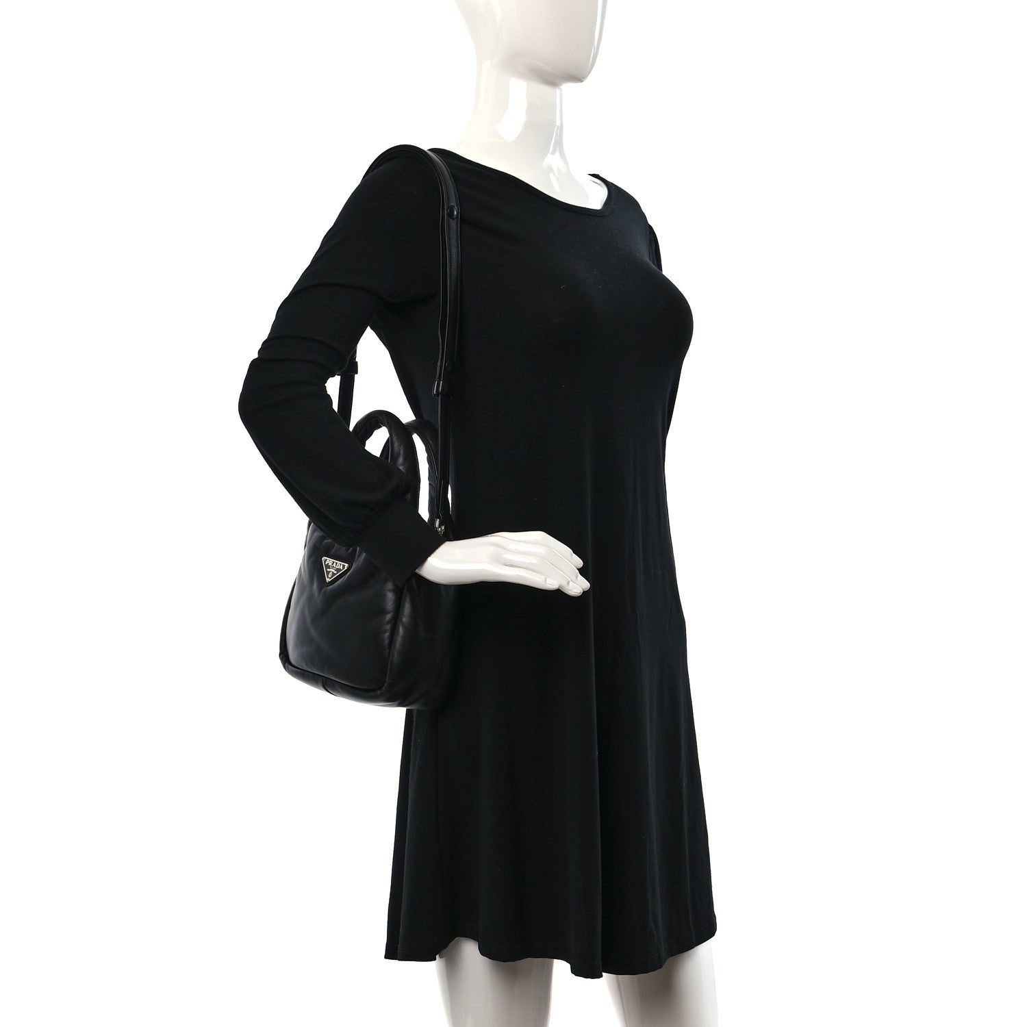 Prada Nappa Soft Padded Small Double Handled Shoulder Bag Black 2 of 8
