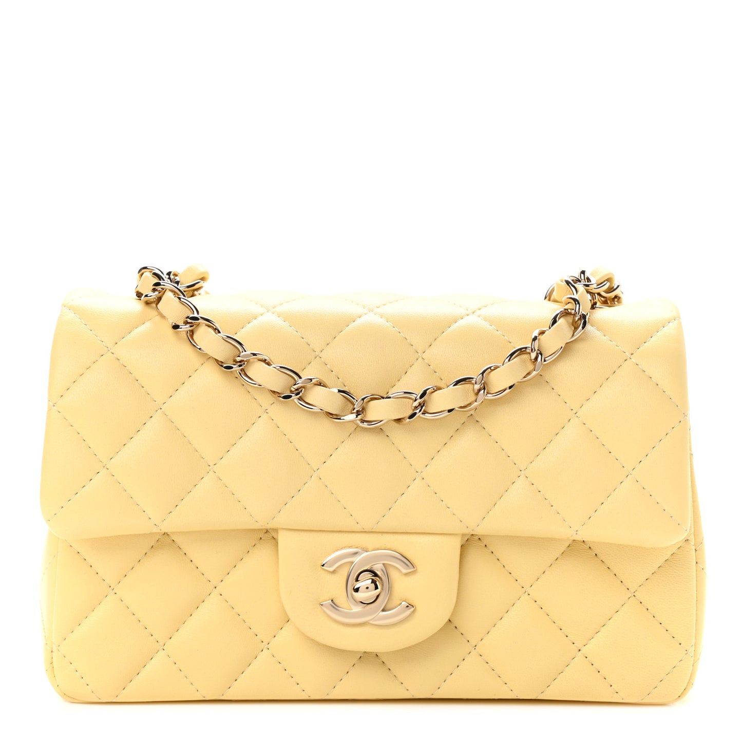 Lambskin Quilted Mini Rectangular Flap Yellow