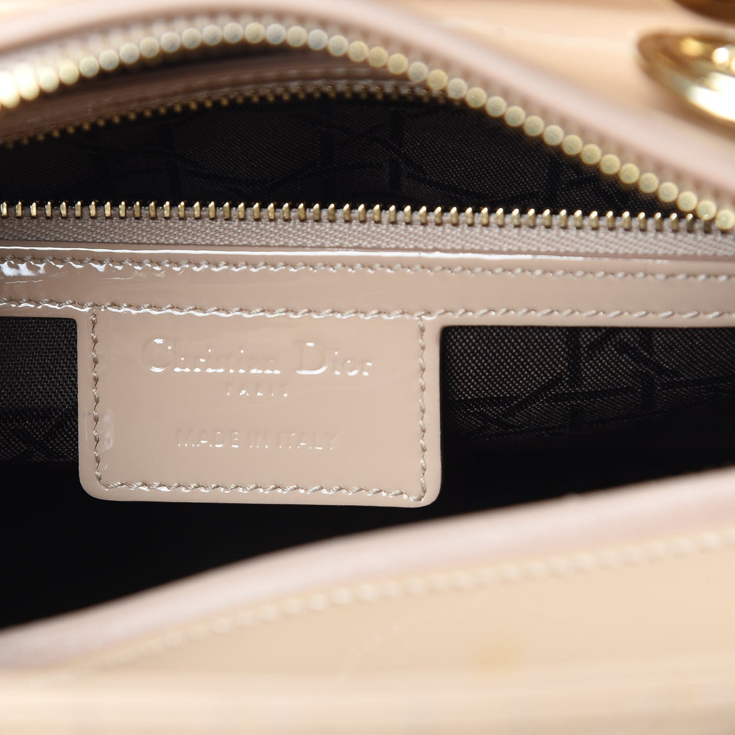 Patent Cannage Medium Lady Dior Beige