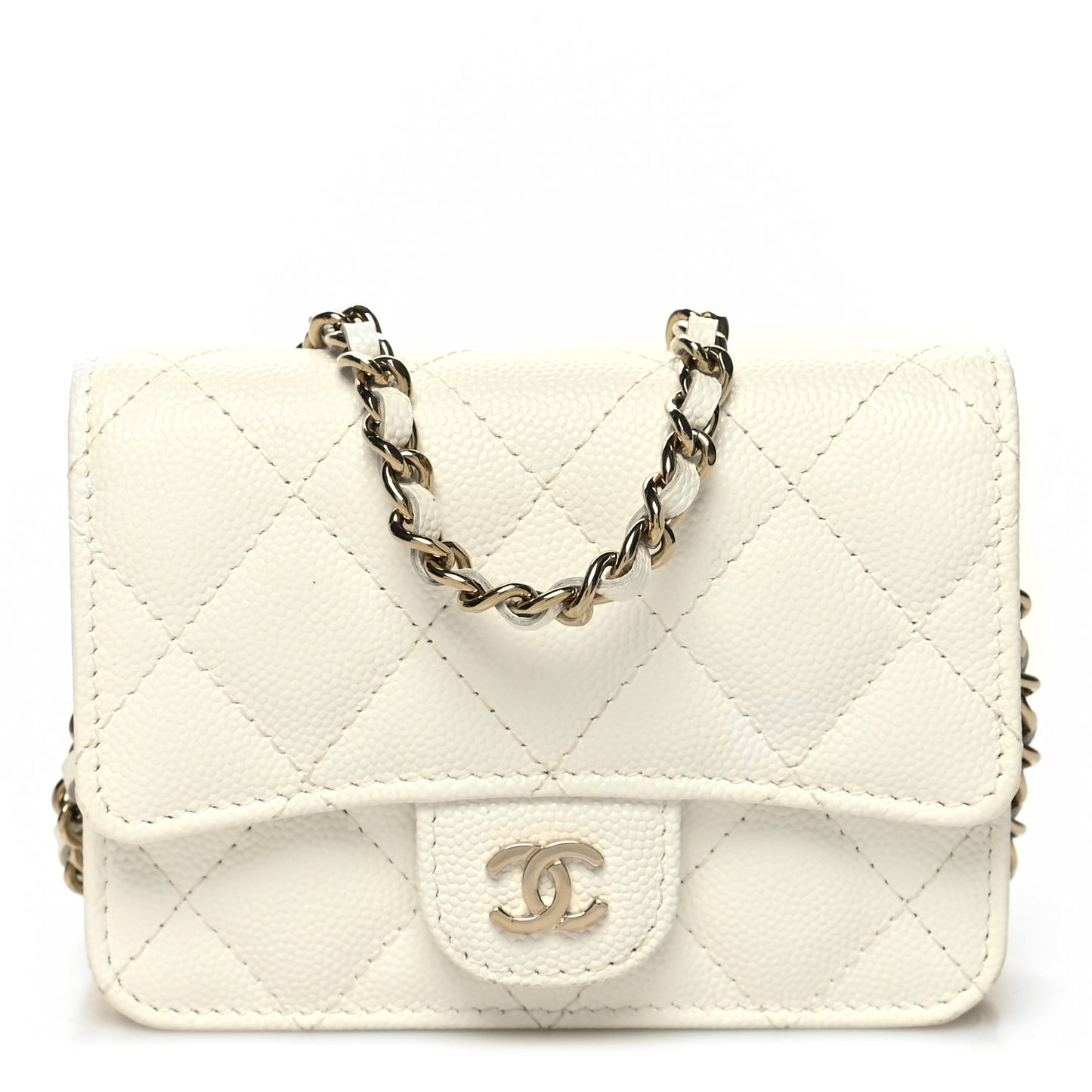 Caviar Quilted Mini Chain Bag White